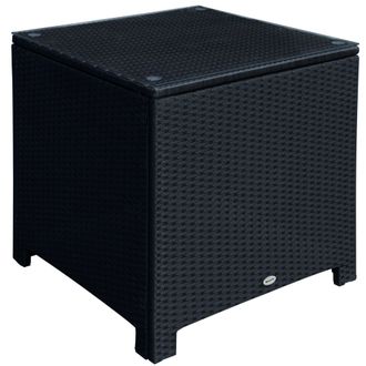 OUTSUNNY Side Table Furniture Tempered Glass Garden Patio Wicker Black | TJ Hughes
