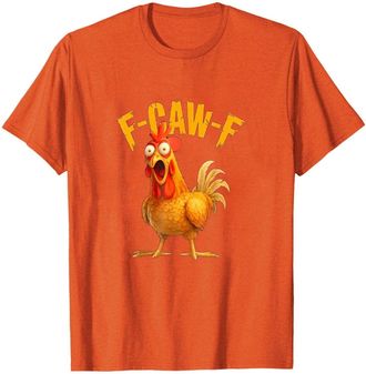 Generic F CAW F Shirt, F-CAW-F Funny Chicken Fcawf Humor Quote Rooster Meme T-Shirt, Colorblockj Long Sleeve Tops Farm Party Festival Orange L