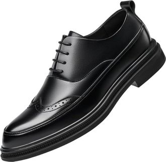 Generic Mens Oxford Leather Shoes Brogue Design Height Increasing Large Size Business Dress Wedding Footwear for Grooms and Formal Events(10.5) Black