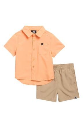 Under Armour Kids Drift Tide Button-Up Shirt & Shorts Set in Orange Block at Nordstrom, Size 12M