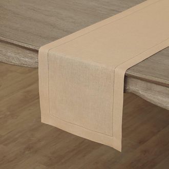 Solino Home Linen Table Runner for Dining Table, Holiday and Everyday Table Decor - Classic Hemstitch in Beige at Nordstrom, Size X-Large