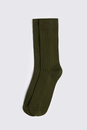 Moss Khaki Mercerised Ribbed Sock