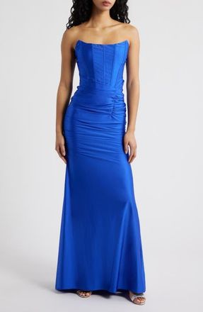 Emerald Sundae Stretch Satin Corset Gown in Cobalt at Nordstrom, Size X-Small