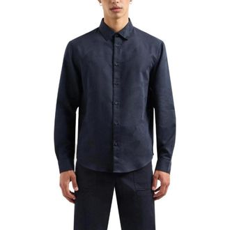 A|X Armani Exchange Mens Regular Fit Long Sleeve Shirt - Dark Blue Cotton - Size EU 44 (Mens)