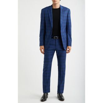 Emporio Armani Navy Check Virgin Wool Suit in Solid Blue Navy at Nordstrom, Size 54