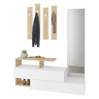 Dmora Muebles De Entrada Dmartne, Entrada Para Perchas, Composici&oacute;n Para Atrio, Consola De Almacenamiento Multifunci&oacute;n, 137x35h55 Cm, Blanco Y Roble - Dmora