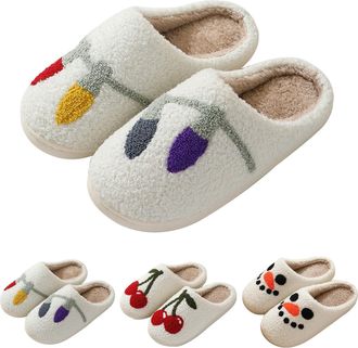 Generic Fluffy Slippers Women Men Novelty Cute Christmas Slippers,Comfy Warm Lightweight Breathable Anti-Slip House Shoes for Indoor and Outdoor (J-Hot Pink, 