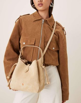 Polo Ralph Lauren Borsa a tracolla &eacute;cru in 100% pelle scamosciata-Biondo