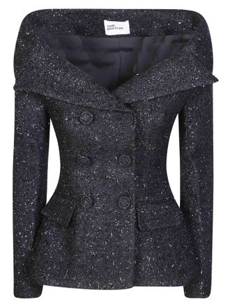 Self Portrait Black Metallic Boucle Peplum Blazer