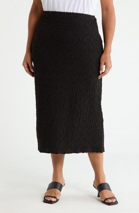 Eileen Fisher Crinkled Organic Cotton Blend Midi Skirt in Black at Nordstrom, Size 2X