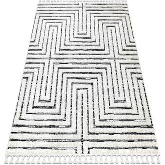 RugsX Rugsx - Alfombra Sevilla Z788b Laberinto, Griego Blanco / Antracita Franjas Bereber Marroqu&iacute; Shaggy White 140x190 Cm