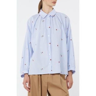 Max Mara Embroidered Shirt in Light Blue at Nordstrom, Size 14