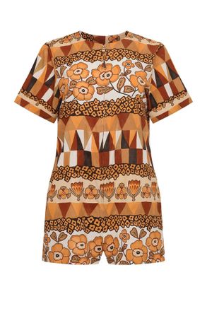 Carolina K Tilly Romper In Rombus Flowers Brown
