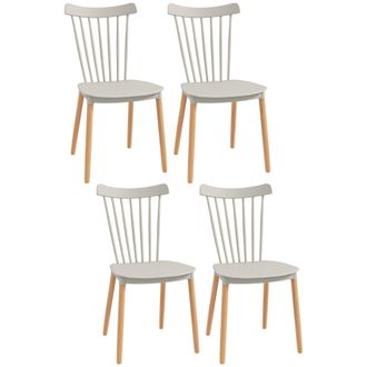 HOMCOM Homcom - Juego De 4 Sillas De Comedor Estilo N&oacute;rdico Sillas De Cocina Con Respaldo Alto Asiento De Polipropileno Y Patas De Madera De Haya 48x52,5x83 