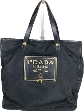 Prada Black Leather Nylon Handbag Tote Bag (Pre-Owned)