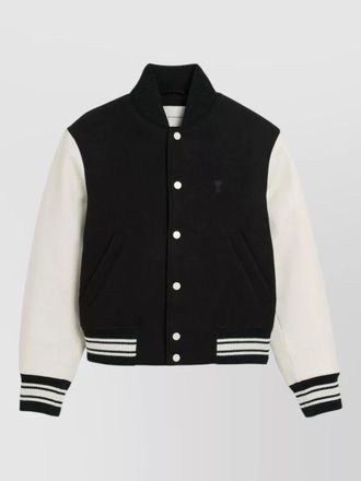 Ami leather sleeve wool bomber jacket