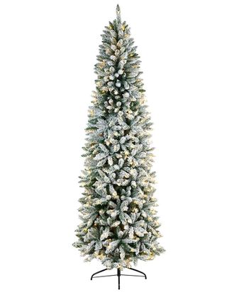 Nearly Natural 8Ft Slim Flocked Montreal Fir Artificial Christmas Tree