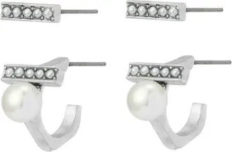 AllSaints Imitation Pearl Bar Earrings in Pearl/warm Silver at Nordstrom