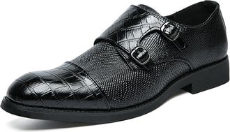 Generic Mens Classic Double Monk Strap Slip on Loafer Leather Formal Business Dress Shoes for Men (Black,12.5)