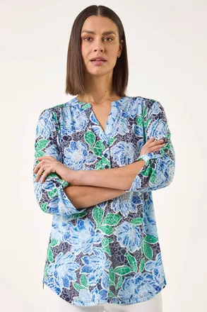 Roman Floral Print Burnout Shirt