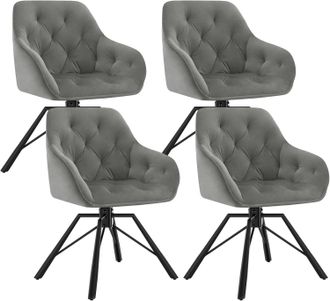Woltu 4x Sill&oacute;n/silla De Comedor Acolchado Giratorio 360&deg; Moderno Para Sala De Espera En Terciopelo Elegante Con Reposabrazos, Gris Oscuro - Woltu