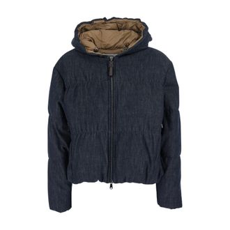Brunello Cucinelli Denim-effect Twill Down Jacket - female - Brunello Cucinelli - Winter Jackets - Blue - 2XS - Jackets