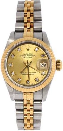 Rolex Oyster Perpetual Datejust Automatic Watch Stainless Steel and Yellow Gold with Diamond Markers 26 in Metallic Silver at Nordstrom