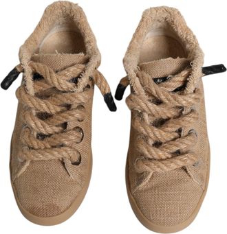 Dolce & Gabbana Brown Jute Fabric Low Top Men Sneakers Shoes