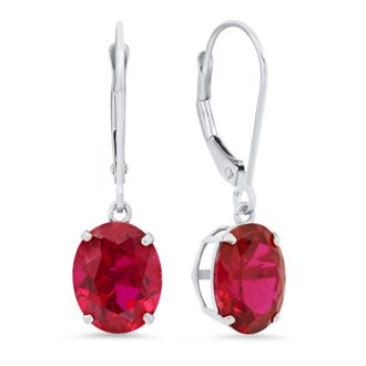 MAX + STONE 14K White Gold 8X10mm Oval Gemstone Dangle Earrings