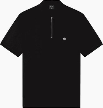 A|X Armani Exchange Mens Slim Fit Stretch Technical Black Zip Polo Shirt - Size: 38