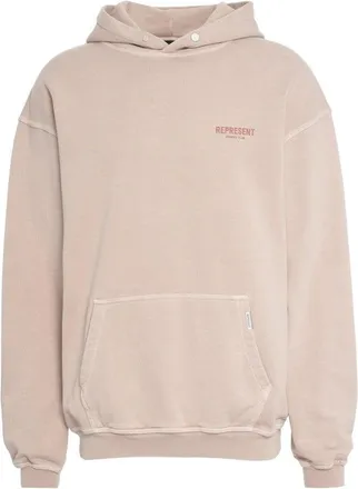 Represent Beige Oversized Hoodie With Snap-Button Hood And Logo