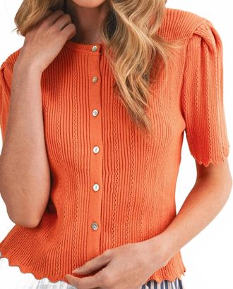 Merci The Ivy Pointelle Knit Cardigan In Orange