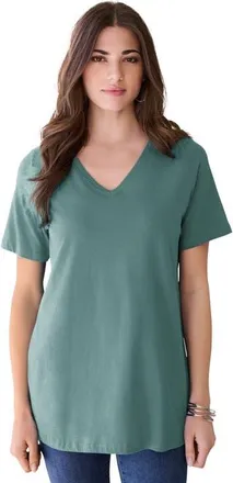 Roaman's Plus Size Cotton Ultimate V Neck Tee in Cool Sage at Nordstrom, Size Medium