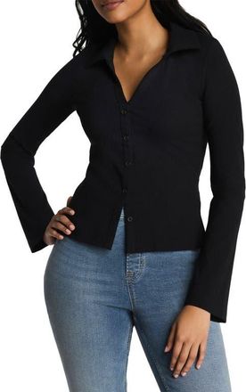 Spanx Knit Button-Up Shirt in Classic Black at Nordstrom, Size X-Small