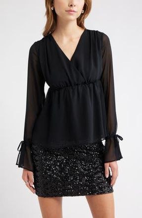 Open Edit Babydoll Chiffon Top in Black at Nordstrom Rack, Size Xx-Small