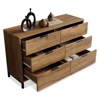 STILVORA C&oacute;moda Con 6 Cajones, Estructura De Metal, Estilo Industrial, Para Dormitorio, En Tablero Aglomerado, Roble Oscuro, 120&times;40&times;76 Cm