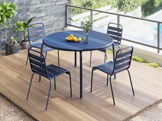 Vente-Unique Sala da pranzo da giardino 1 tavolo + 4 sedie impilabili D.110 cm in Metallo Blu notte - MIRMANDE