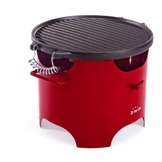 Purline Barbecue a biocombustibile serbatoio 0,5L senza fumo in acciaio rosso e piastra tonda in ghisa Purline BB03
