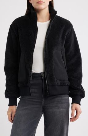 Bernardo Fleece Bomber Jacket in Black at Nordstrom, Size Xx-Large