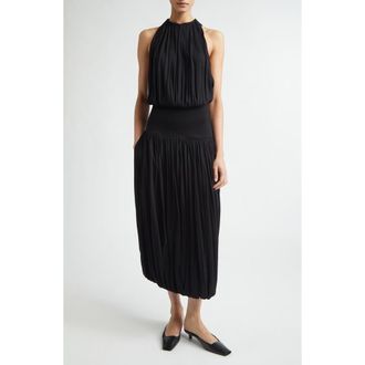 Toteme Soft Gathered Midi Dress in Black at Nordstrom, Size X-Small