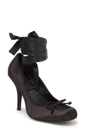 Jeffrey Campbell Nympha Ankle Wrap Pump in Black Satin at Nordstrom, Size 7.5