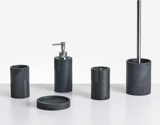 Beliani Beliani - Conjunto De 5 Accesorios De Ba&ntilde;o Jabonera Dispensador De Jab&oacute;n Escobilla De Inodoro Vaso Soporte Para Cepillos De Dientes Negro Huallanga
