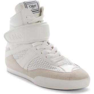 Chlo&eacute; Kick Leather & Mesh High Top Sneaker in Cloudy Cream at Nordstrom, Size 11Us