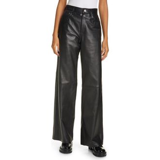 Rag & Bone High Waist Wide Leg Leather Pants in Blk at Nordstrom Rack, Size 24