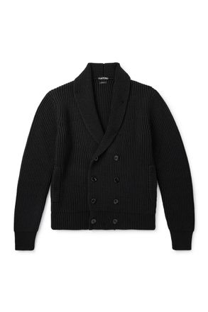 Tom Ford Shawl-Collar Double-Breasted Ribbed Wool and Silk-Blend Cardigan
