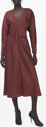 Mango Long Sleeve Satin Midi Dress in Maroon at Nordstrom, Size 6