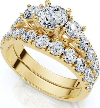 Pompeii3 1 3/4Ct 3-Stone Diamond Engagement Wedding Ring Set 14k Gold or Pt Lab Grown