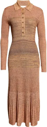 Zimmermann Moulin&eacute; Rib Polo Sweater Dress in Chocolate Multi at Nordstrom, Size 0