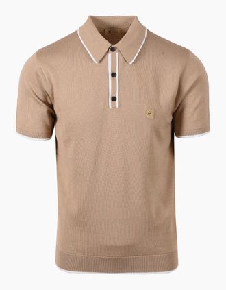 Gabicci Vintage 1973 Mens GABICCI LINEKER KNITTED POLO SHIRT SANDSTONE - Tan - Size: 44