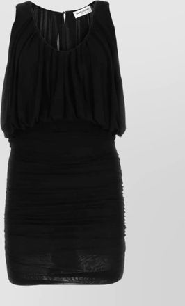 Saint Laurent cupro mini dress with draped top and sheer shoulder panels